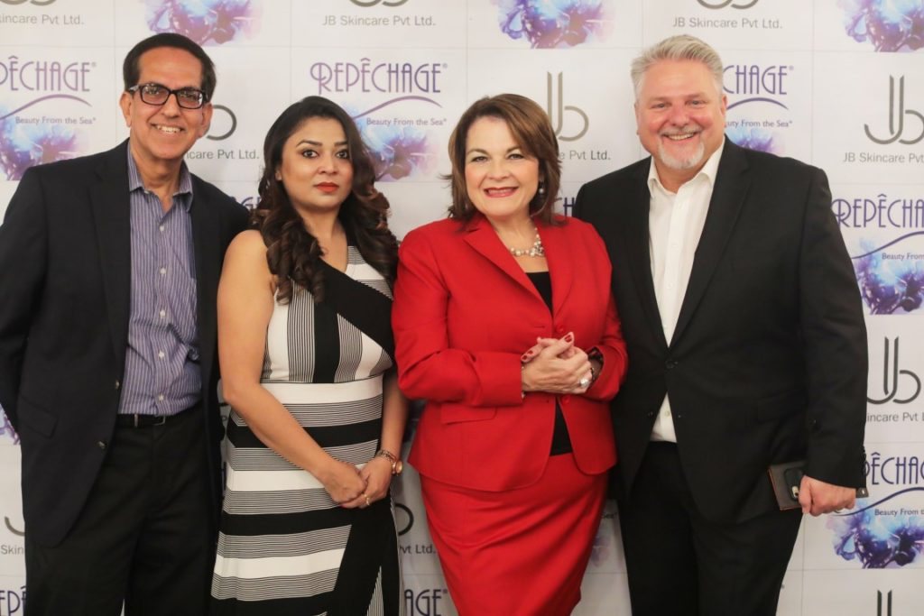Bikram Sapra and Arpita Das of JB Skincare with Lydia Sarfati and Paul Dykstra in Mumbai, 2017